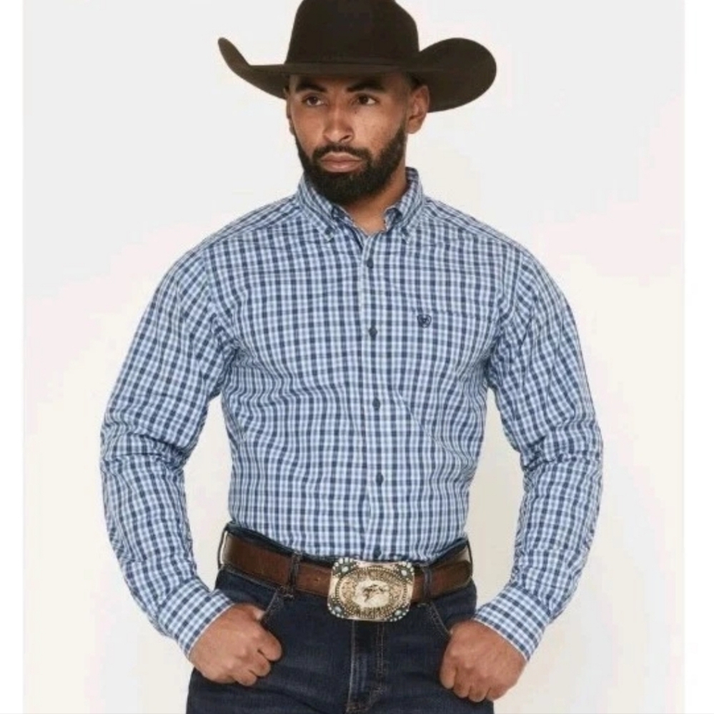 Ariat Pro Series Stephan Plaid Print Long Sleeve Button Down Western Shirt Sz M